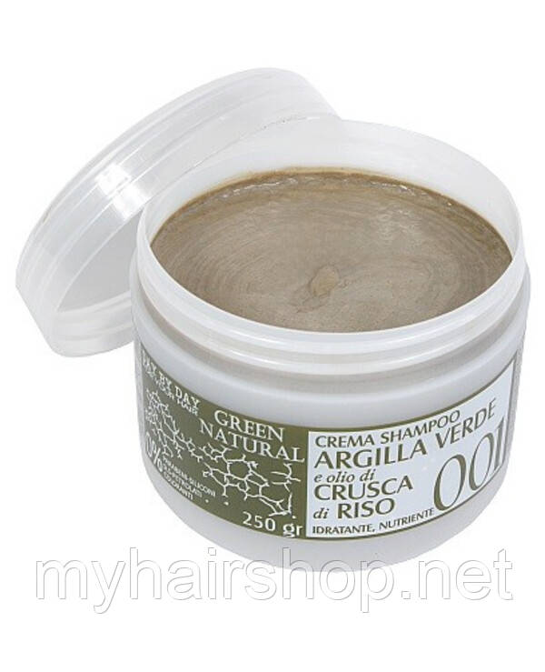 Крем-шампунь із зеленою глиною й рисовими висівками Alan Jey Crema Shampoo Argilla Verde E Olio Di Crusca Di
