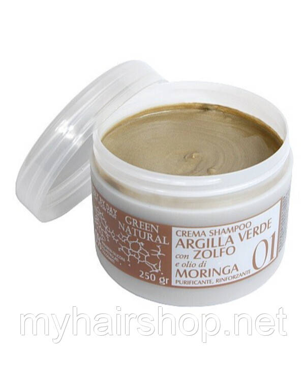 Крем-шампунь із зеленою глиною цинком і олією моринги Alan Jey Crema Shampoo Argilla Verde Con Zolfo E Olio DI