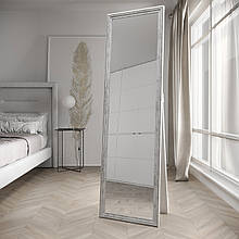 Велике підлогове дзеркало 168х48 Біле з сірою патиною у вузькій рамі Black Mirror