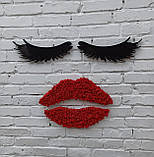 Логотип на стіну в салон, студію краси. Червоні губи з моху та вії як декор на стіну. Декор у салон фарби, фото 3