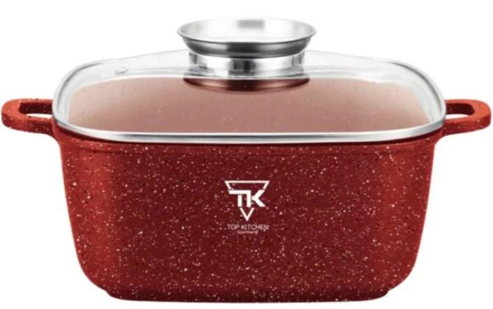 Каструля Top Kitchen TК00054 20 см 2,7 л із кришкою з бордовим мармуровим покриттям