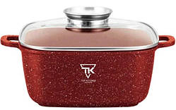 Каструля Top Kitchen TK00056 28 см 6,7 л з кришкою з бордовим мармуровим покриттям