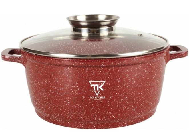 Каструля Top Kitchen TК00053 28 см 6,6 л з кришкою з бордовим мармуровим покриттям