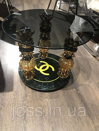 Столик журнальний круглий скляний на золотих ніжках 55х55х45 JOSS Шанте №1-2К, фото 1