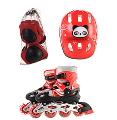 Дитячі Combo розсувні ролики з дитячою захистом і комплектом перестановки коліс (червоні)