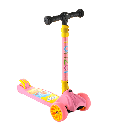Scooter дитячий складаний триколісний самокат з світяться колесами і ліхтариком (рожевий), фото 1