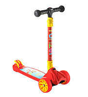 Scooter детский складной трехколесный самокат со светящимися колесами и фонариком (красный)