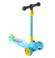 Scooter детский складной трехколесный самокат со светящимися колесами и фонариком (голубой)