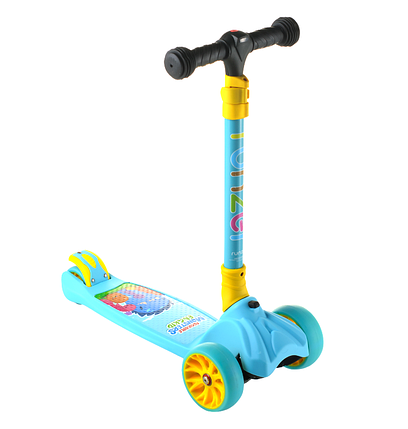 Scooter дитячий складаний триколісний самокат з світяться колесами і ліхтариком (блакитний), фото 1