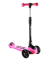 Scooter детский трехколесный самокат с ручным тормозом и светящимися колесами (розовый)