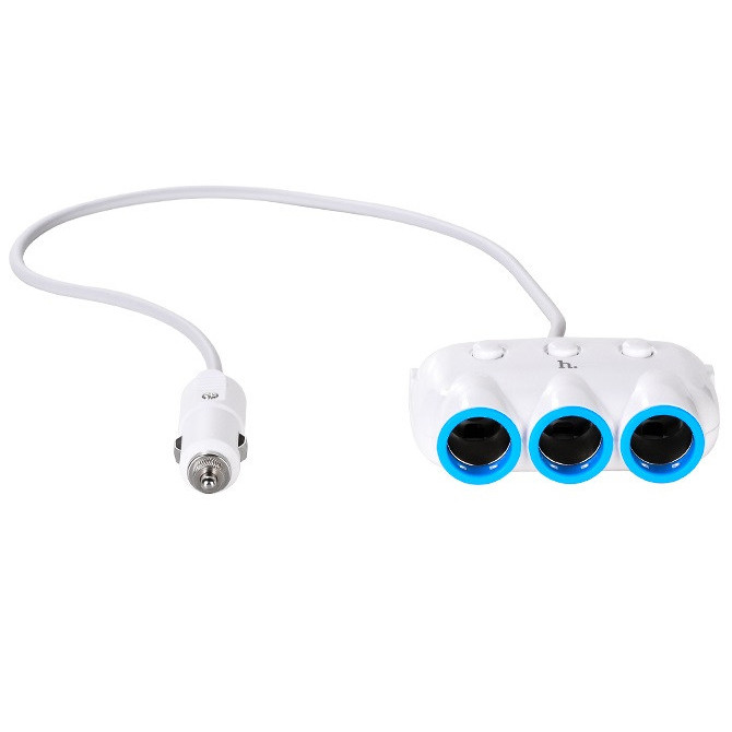 Розгалужувач прикурювача трійник + 2USB HOCO C1, 3.1-12A білий