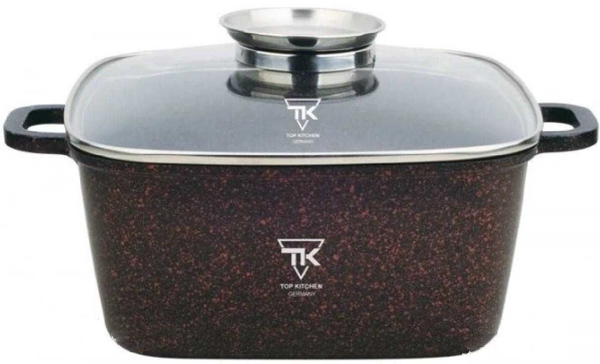 Каструля Top Kitchen TK00055 24 см 4,5 л з кришкою з білим у КРАСНУ точку мармуровим покриттям