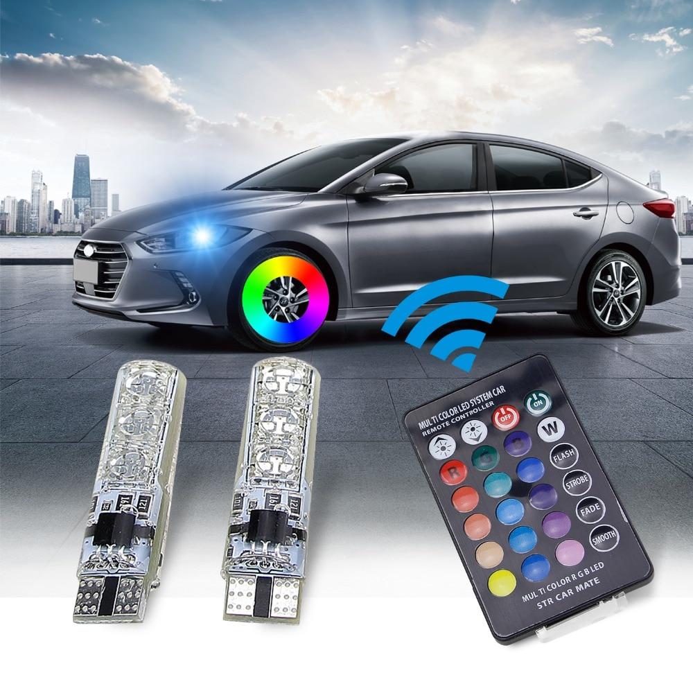 Автолампи габаритів кольорові ходові вогні RGB LED T10 W5W з пультом ДК