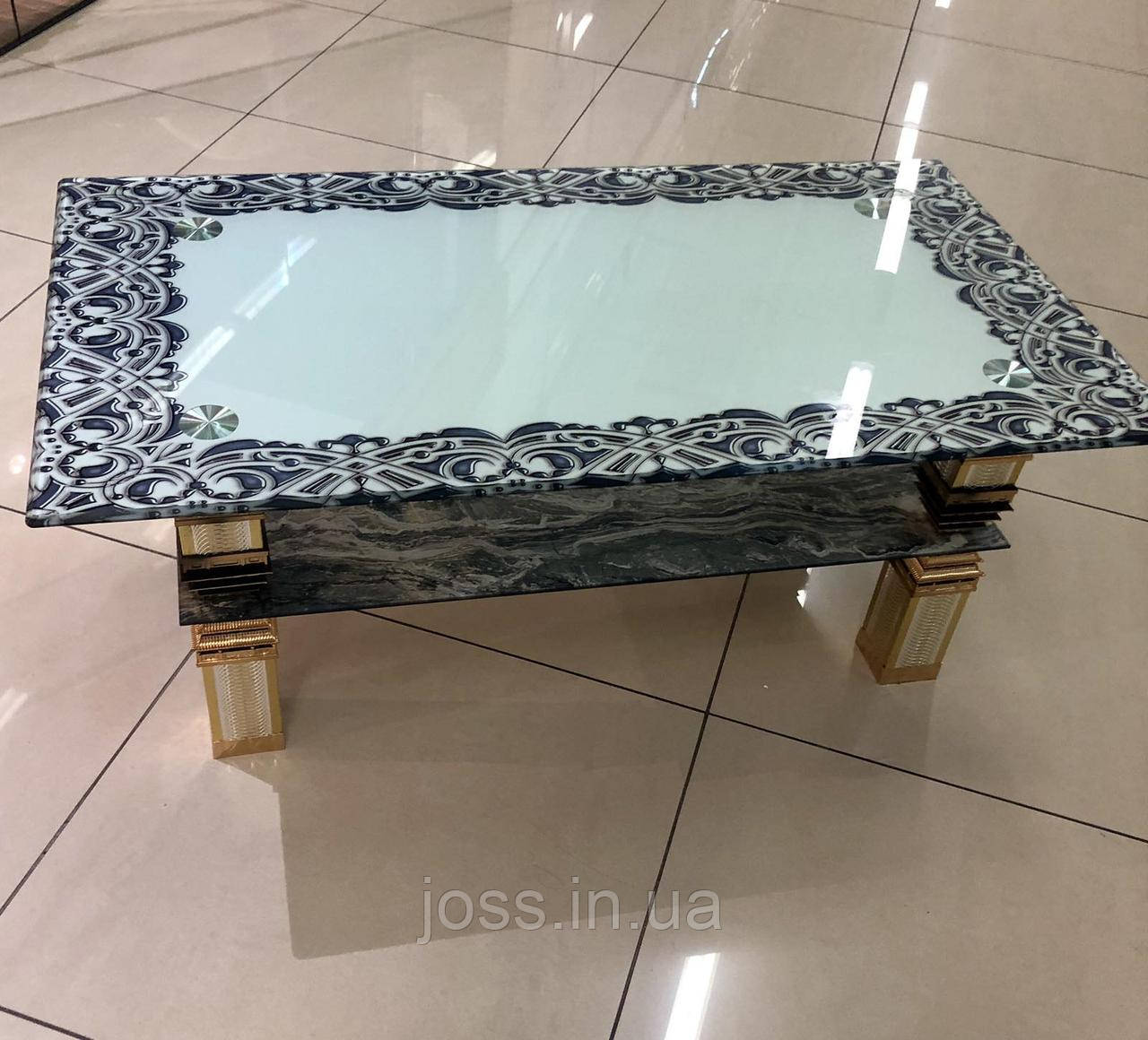 Столик журнальний скляний на золотих ніжках 110x60x45 см JOSS  Граф