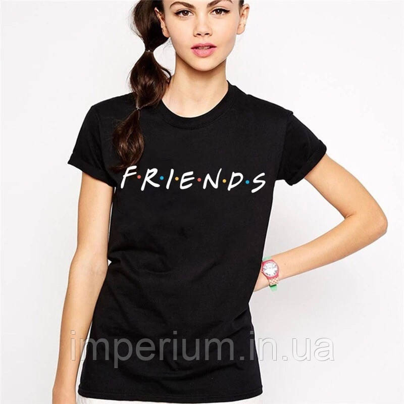 Чорна стильна футболка Friends