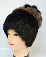 Женская зимняя меховая шапка - коричневые вставки
