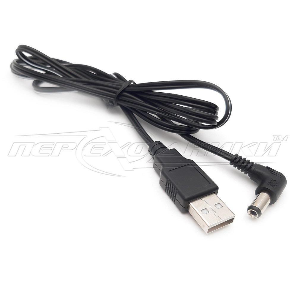 Кабель живлення USB to DC 5.5 x2.5 мм, 2 A, кутовий