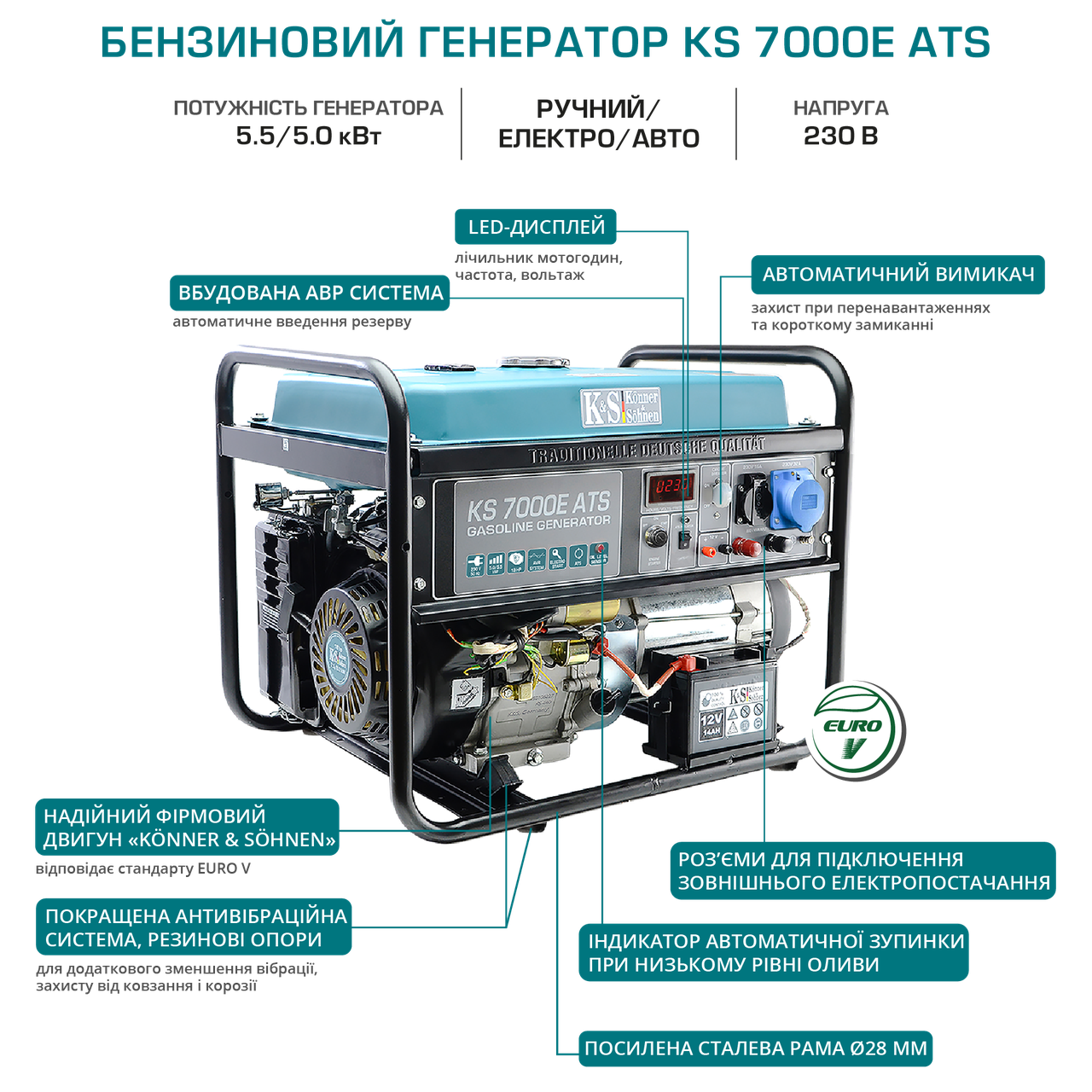 Konner&Sohnen KS7000E ATS Генератор з автозапуском 5 кВт, фото 1