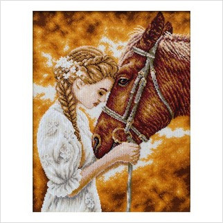 Схема для вишивки бісером "Дівчина з конем"