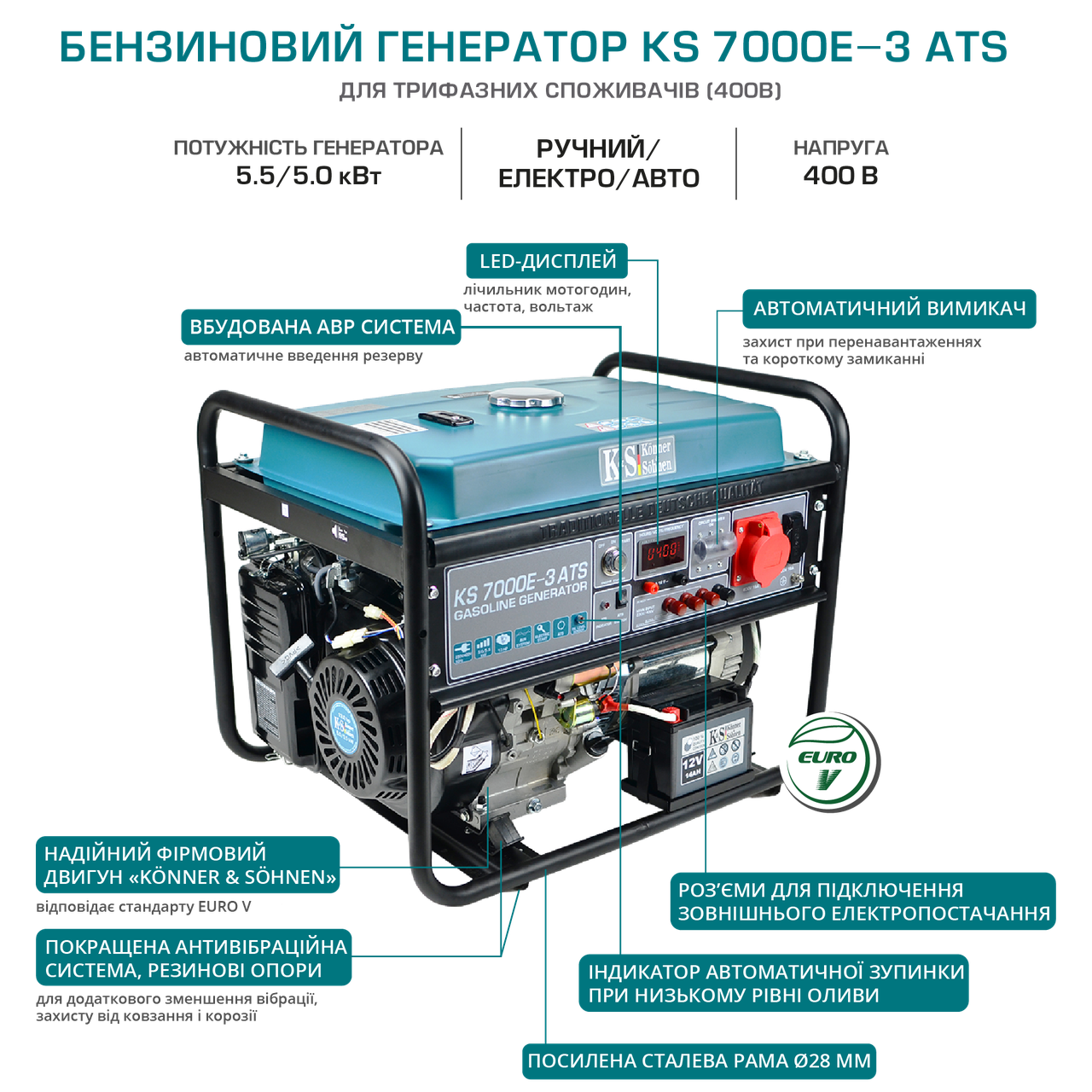 Konner&Sohnen KS 7000E-3 ATS Генератор бензиновий 3-ф з автозапуском
