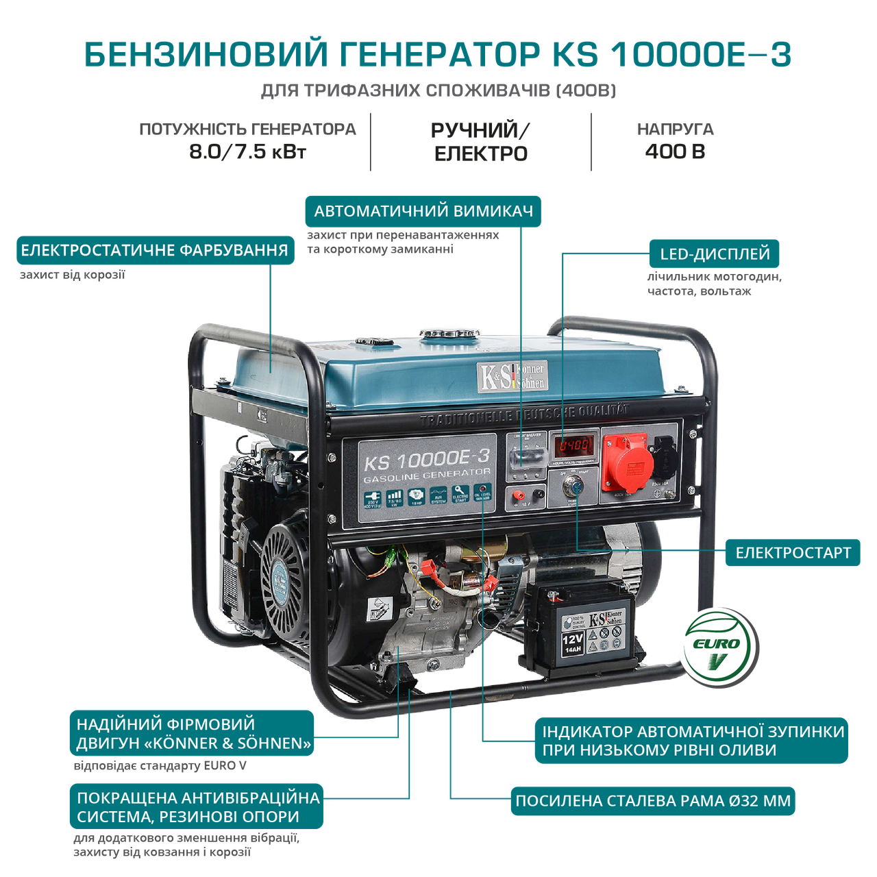 Konner&Sohnen KS10000E-3 Бензиновий генератор 380 В