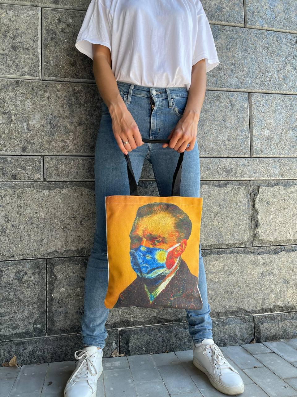 Текстильна сумка-шопер/тканинна сумка/пляжна сумка міцна з довгими ручками"Vincent van Gogh"