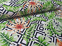 Тефлоновая ткань DUCK WELLAHOME принт РОМБ/МОНСТЕРА - цвет зеленый V6