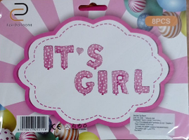 Напис з фольгованих літер "it's A GIRL" (Рожева в сердечка)