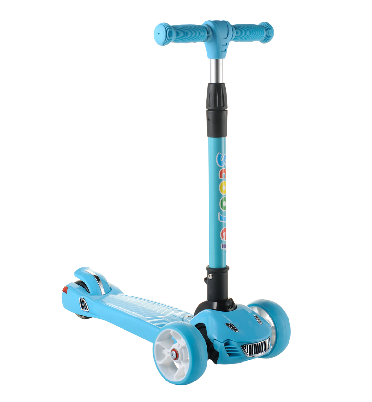 Scooter дитячий складаний триколісний самокат з світяться колеса у вигляді авто (блакитний), фото 1
