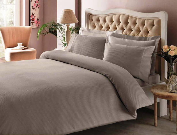 Постільна білизна TAC Premium Basic Stripe antrasit євро-4 наволочки, фото 1