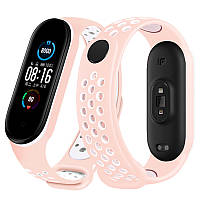 Ремінець для фітнес-браслету Xiaomi Mi Band 5, 6, 7 Nike Design блідо-рожевий з білим