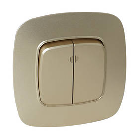 Вимикач 2-клавішний з підсвіткою золото ELA