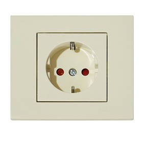 Розетка одинарна із заземленням і шторками кремова GRANO