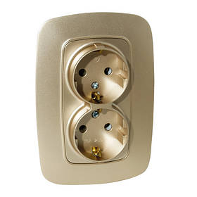 Розетка подвійна із заземленням золото ELA