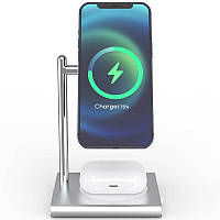 Беспроводная зарядка 2 в 1 MagSafe док станция Magnetic Wireless Charging Stand для iPhone 12, AirPods Silver