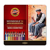 Набор цветных акварельных карандашей Mondeluz, 24 цв., мет. пенал, Koh-i-Noor