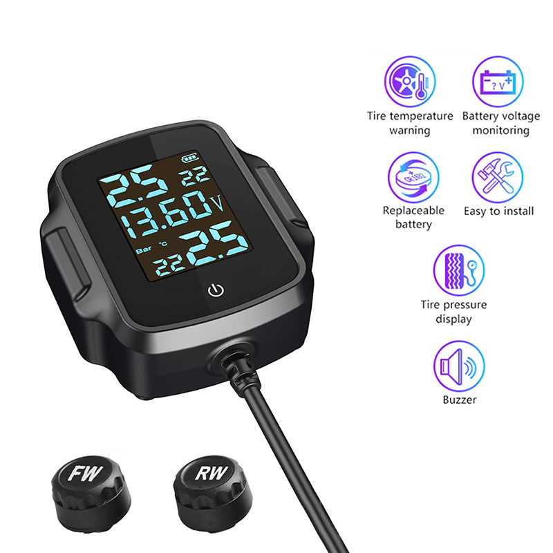 Система контролю тиску в шинах для мотоцикла TPMS TS-2M контроль температури, напруги, USB зарядний QC3
