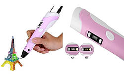 3Д ручка з LCD дисплеєм Smart 3D pen-2 рожева із пластиком у комплекті. Товари для дитячої творчості