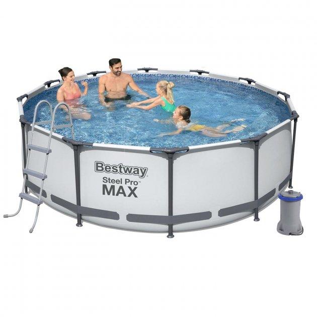 Каркасний басейн «Bestway» 56418 Steel Pro Max™ (366-100 см, об'єм 9150 л), фільтр-насос, сходи.