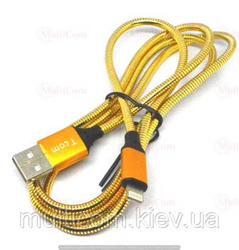 05-11-001GD. Шнур USB штекер А - штекер iPhone (Lighting), металева ізоляція, золотистий, 1м