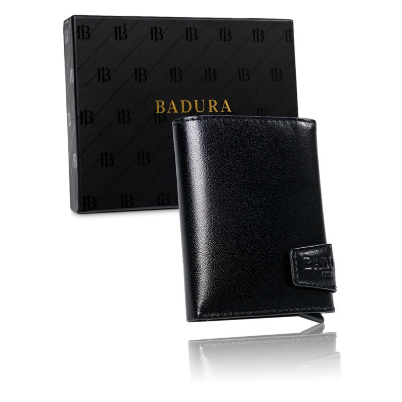 Чоловічий шкіряний гаманець Badura з RFID 9,8 х 7,8 х 2 (PO_M077CZ_CE) - чорний, фото 1