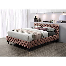 Двоспальне велюрова ліжко Signal Herrera Velvet 160х200см античний-рожевий з чорними ніжками