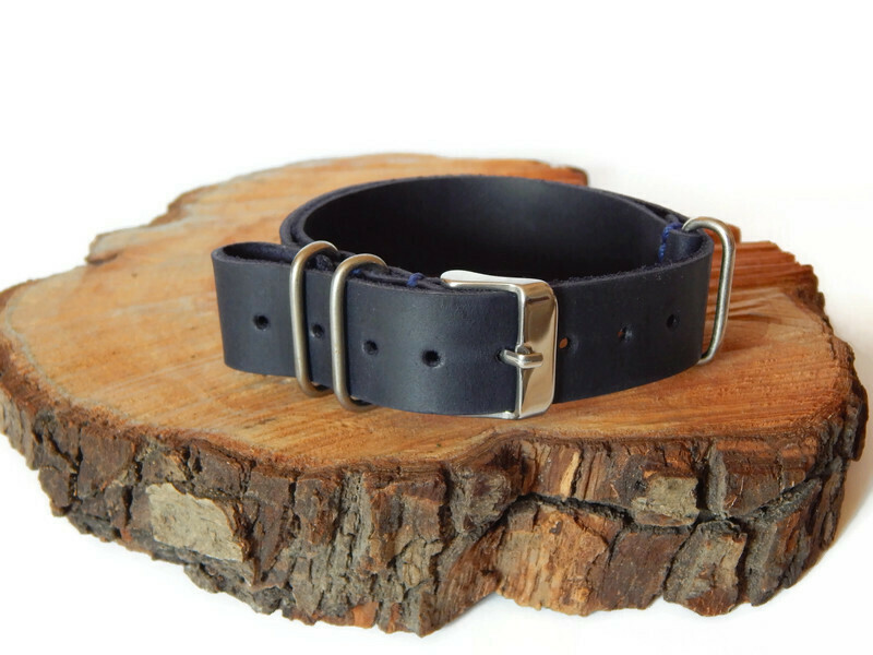 Шкіряний ремінець для годинника Nato Zulu з натуральної шкіри ручної роботи 18,20,22,24 мм синій, фото 1