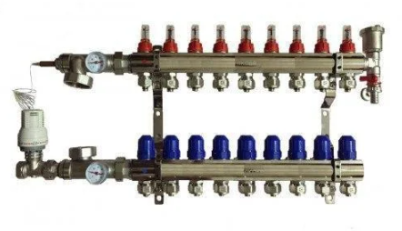 Колектор для теплої підлоги латунний в зборі на 9 контурів