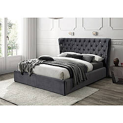 Двоспальне сіра велюрова ліжко Signal Carven Velvet 160х200см з дерев'яними ніжками