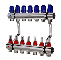 Коллектор с расходомерами KP Чехия на 7 контуров для тёплого пола латунный