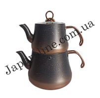 Двохярусний чайник OMS 8200-L bronze скляна кришка ( 1,2 /2,5 л. )