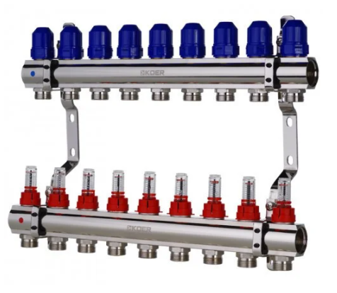 Колектор із витратомірами EP Чехія на 8 контурів для теплої підлоги латунний