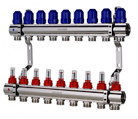 Коллектор с расходомерами KP Чехия на 9 контуров для тёплого пола латунный