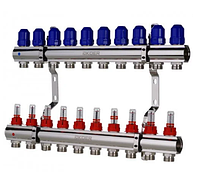 Коллектор с расходомерами KP Чехия на 10 контуров для тёплого пола латунный